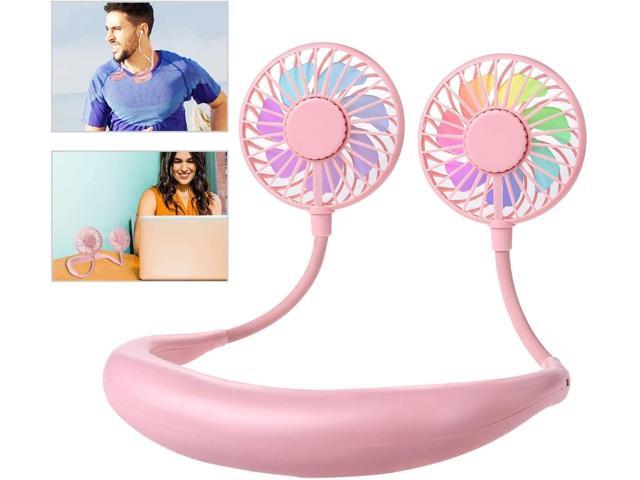Portable Neck Fan Hanging Neck Sports Fan Headphone Fan USB Rechargeable Mini Fan 360 Degree Adjustment LED Light for Sport Office Home