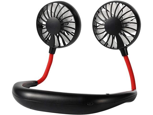 Adaskala Portable Hanging Neck Fan Mini Portable USB Rechargeable Fan 3-Gear Wind Speed 360° Rotation Fan Black