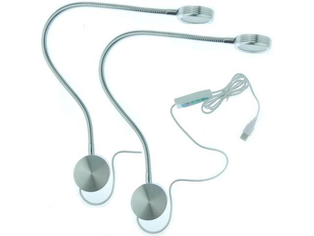 QUANS 3 Color Changeable 10 Level Dimmable Flexible Gooseneck Wall Mount Mounted Bedside Reading LED Light Lamp with USB Port 2 Pack Silver