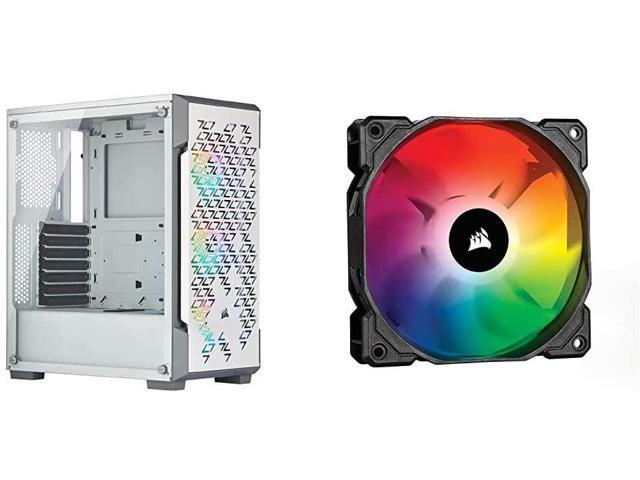 Corsair iCUE 220T RGB Airflow Tempered Glass Mid-Tower Smart Case White & iCUE SP120 RGB Pro Performance 120mm Fan Single Pack