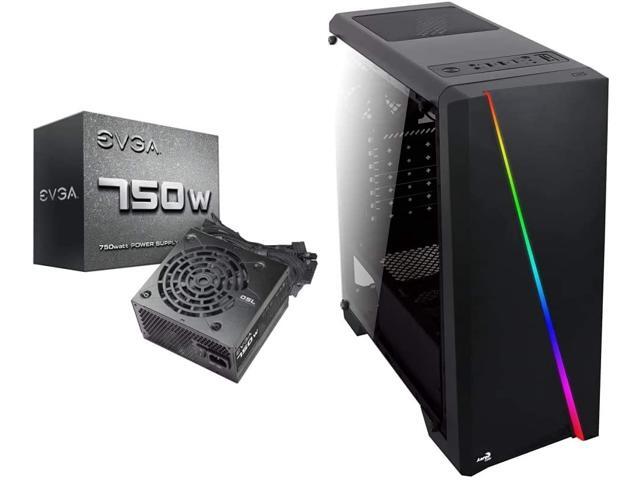 EVGA 750 N1 750W 2 Year Warranty Power Supply 100-N1-0750-L1 & Aerocool Cylon RGB Mid Tower with Acrylic Side Window Black