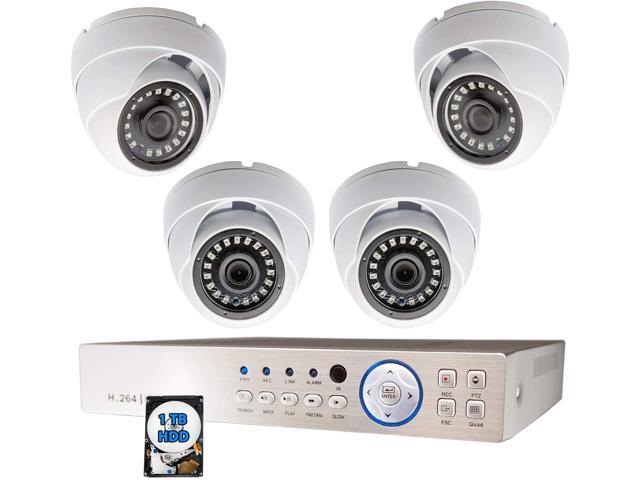 Evertech 8 Channel HD DVR Home Security Indoor Outdoor Surveillance System w/ 4 pcs 4in1 AHD TVI CVI Analog 1080p Dome Security System 1TB Hard