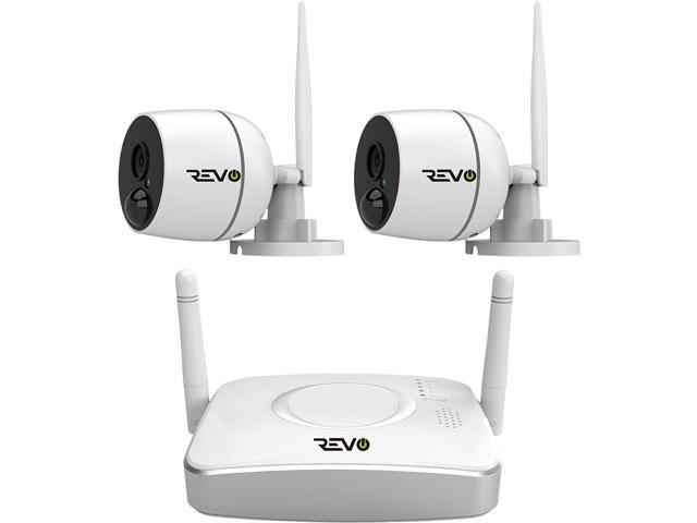 RevoAmerica 4 Ch Wireless Gateway Security System 32GB Micro SD Card & 2 X 1080P Audio Capable Bullet Cameras Built-in PIR - Remote Access via