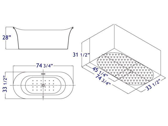 Eago AM1900 7475 in White Free Standing Air Bubble Bathtub