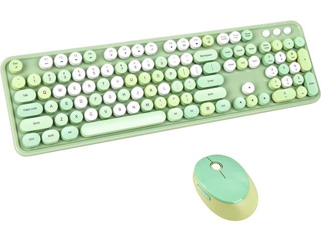 UBOTIE Colorful Computer Wireless Keyboard Mouse Combos Typewriter Flexible Keys Office Full-Sized Keyboard 24GHz Dropout-Free Connection and