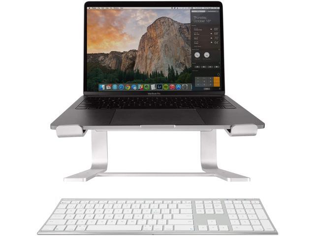 Macally Aluminum Silver Wireless Keyboard with an Ergonomic Silver Laptop Stand Better Your Workspace