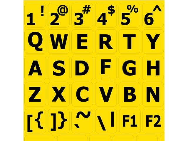 English US Large Lettering (Upper CASE) Non-Transparent Keyboard Labels Black Grey White OR Yellow Background for Desktop Laptop and Notebook
