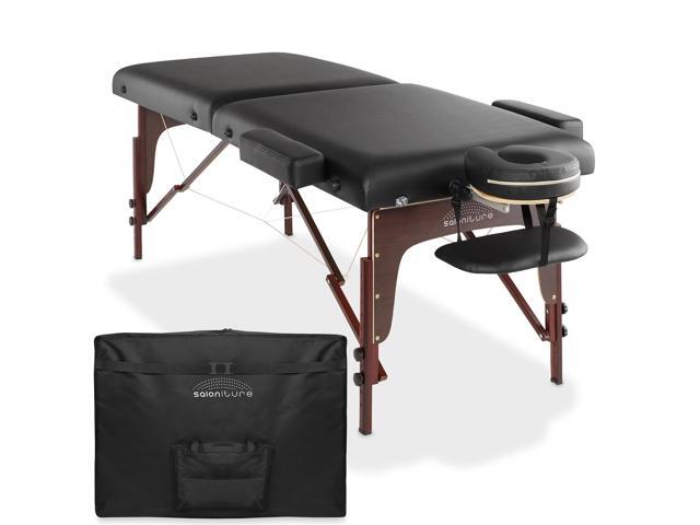 Saloniture Professional Portable Lightweight Bi-Fold Memory Foam Massage Table with Reiki Panels - Includes Headrest Face Cradle Armrests and
