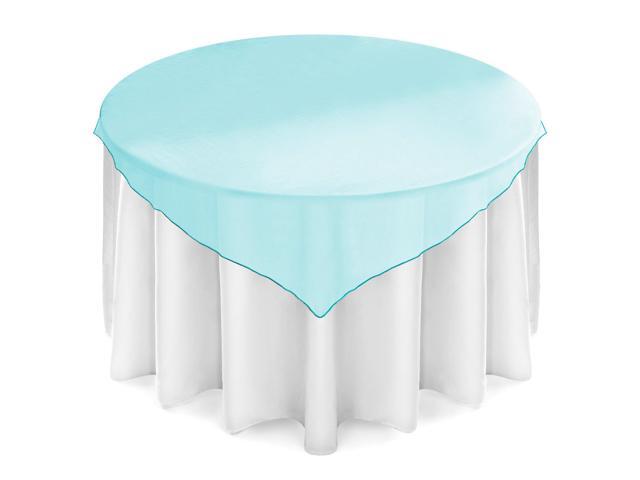 Lann's Linens - 5 Organza Overlay Table Toppers - 72' Square Tablecloth Covers for Wedding Reception or Party - Turquoise
