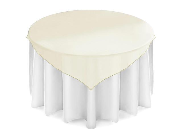 Lann's Linens - 5 Organza Overlay Table Toppers - 72' Square Tablecloth Covers for Wedding Reception or Party - Ivory