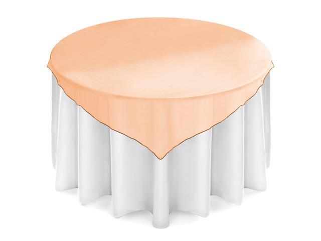 Lann's Linens - 5 Organza Overlay Table Toppers - 72' Square Tablecloth Covers for Wedding Reception or Party - Orange