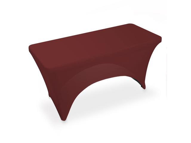 Lann's Linens - 4' Fitted Stretch Tablecloth for 48' x 24' Rectangular Table - Wedding / Banquet / Trade Show - Spandex Cloth Fabric Cover - Burgundy