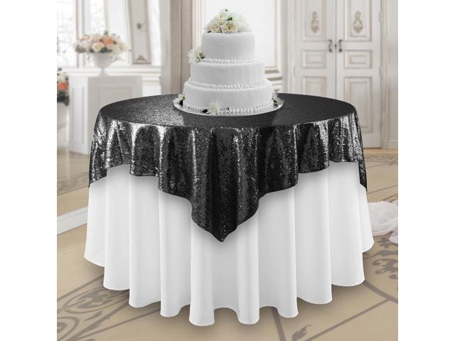 Lann's Linens 50' x 50' Black Sequin Tablecloth Overlay Sparkly Square Table Cloth for Wedding Party Banquet