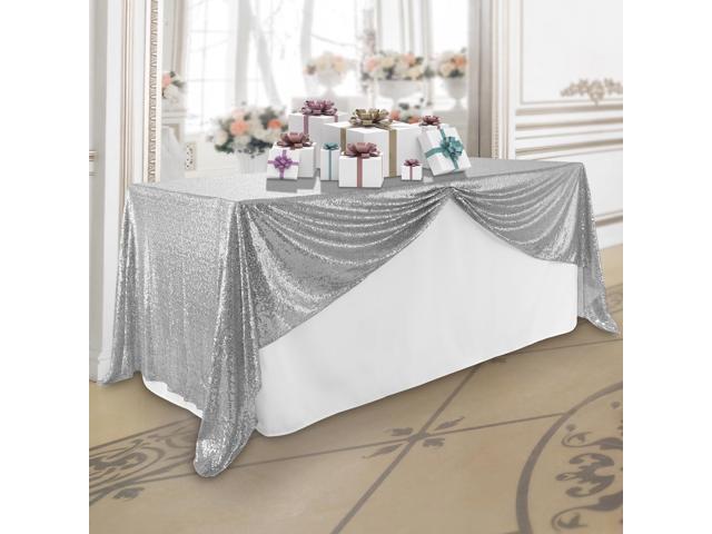 Lann's Linens 60' x 102' Silver Sequin Tablecloth Sparkly Rectangle Table Cloth for Wedding Party Banquet