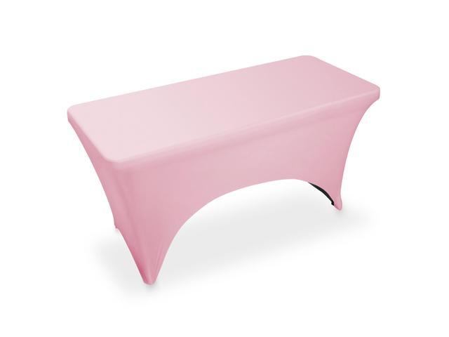 Lann's Linens - 4' Fitted Stretch Tablecloth for 48' x 24' Rectangular Table - Wedding / Banquet / Trade Show - Spandex Cloth Fabric Cover - Pink