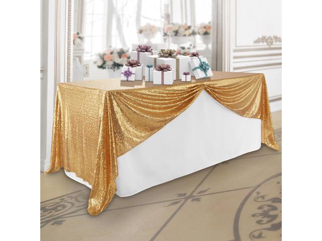 Lann's Linens 60' x 126' Gold Sequin Tablecloth Sparkly Rectangle Table Cloth for Wedding Party Banquet