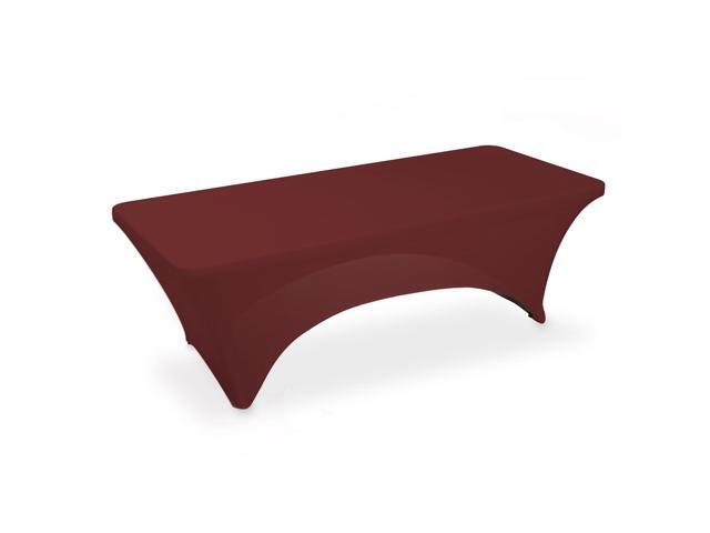 Lann's Linens - 8' Fitted Stretch Tablecloth for 96' x 30' Rectangular Table - Wedding / Banquet / Trade Show - Spandex Cloth Fabric Cover - Burgundy