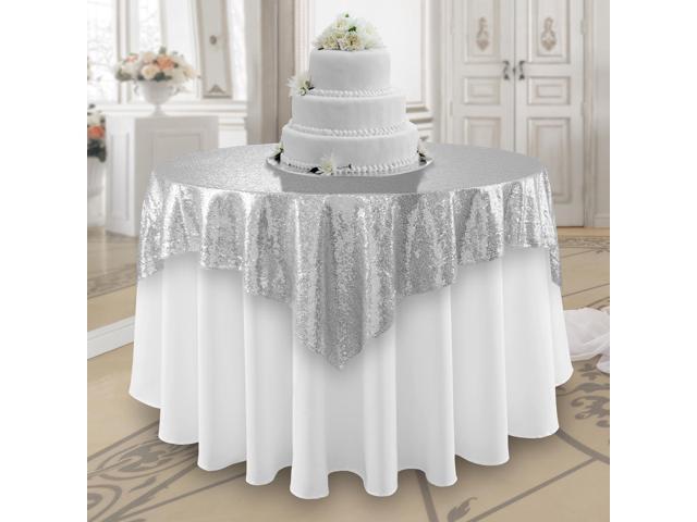 Lann's Linens 50' x 50' Silver Sequin Tablecloth Overlay Sparkly Square Table Cloth for Wedding Party Banquet