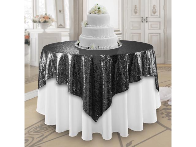 Lann's Linens 72' x 72' Black Sequin Tablecloth Overlay Sparkly Square Table Cloth for Wedding Party Banquet