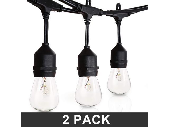 2 Pack 49 FT Outdoor String Lights Commercial Great Weatherproof Strand Edison Vintage Bulbs 15 Hanging Sockets UL Listed Heavy-Duty Decorative