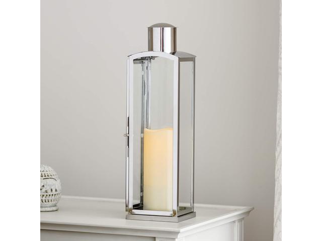 Lights4fun Inc 18' Stainless Steel & Glass Indoor Battery Operated LED Flameless Candle Lantern with Timer