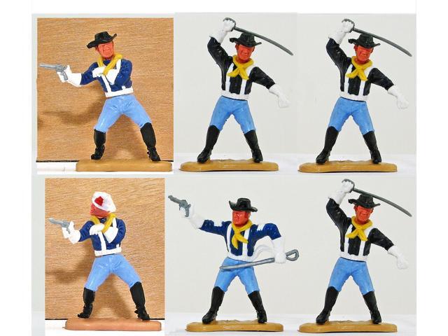 Six (6) Timpo Last Series 7th Cavalrymen - 1 w Wounded Head - leg poses may vary