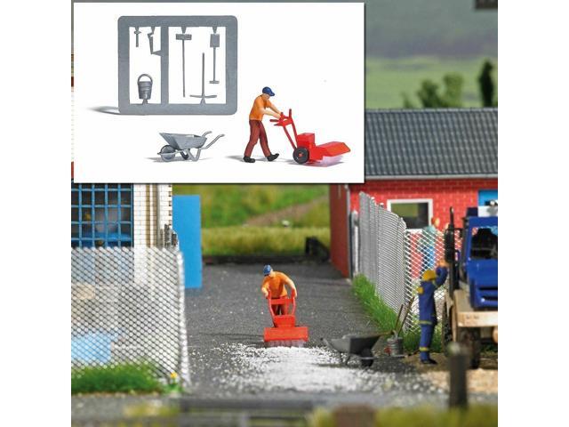 HO 1:87 Busch # 7854 Figure w/Mechanical Sweeper Wheelbarrow Garden Tools
