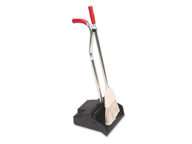 Unger Ergo Dustpan With Broom 12 Wide Metal w/Vinyl Coated Handle Black/Silver