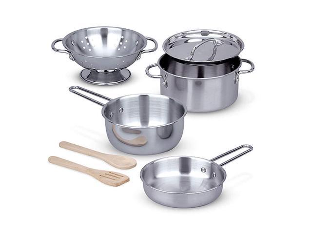 Melissa & Doug Stainless Steel Pots and Pans Pretend Play Kitchen Set for Kids (8 pcs)
