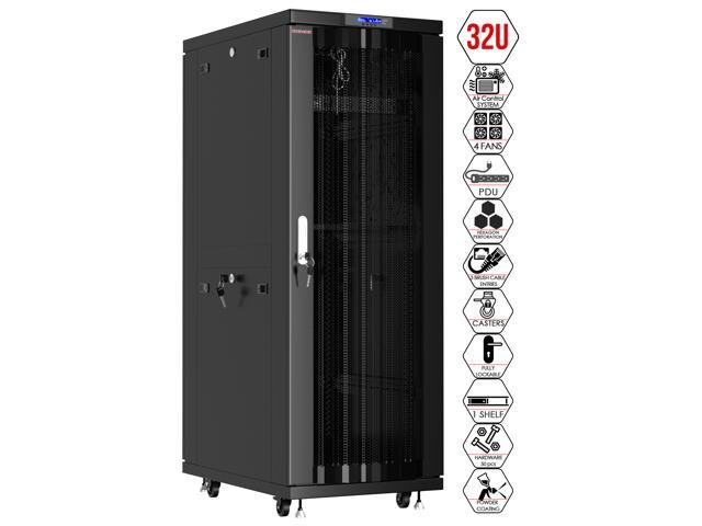 Server Rack - Locking Cabinet - Network Rack - Av Cabinet - 32U - Rack Mount - Free Standing Network Rack- Server Cabinet - Caster Leveler - Shelf