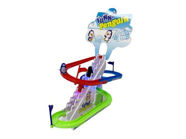 Fun Happy Penguin Race Track Slide & Stairs Playset with Led Flashing Lights and Music Playing