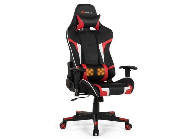 Massage Gaming Chair Reclining Racing Chair w/ Headrest and Lumbar Support Blue