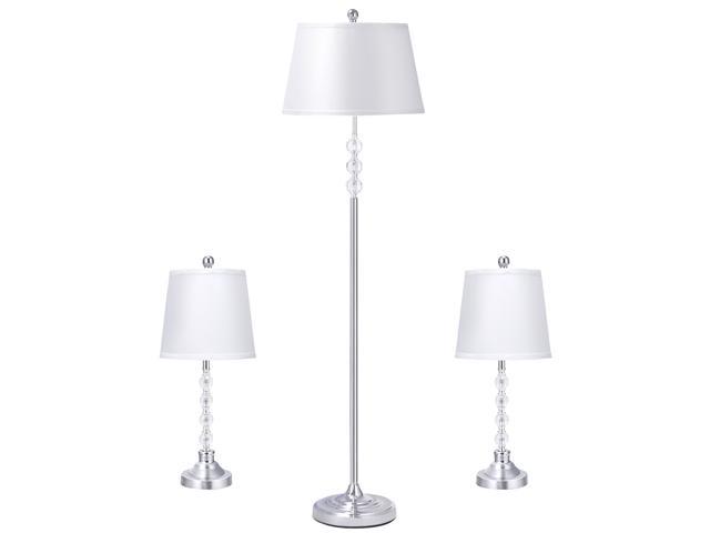 3-Piece Lamp Set 2 Table Lamps 1 Floor Lamp Chrome Finished Modern Home Bedroom