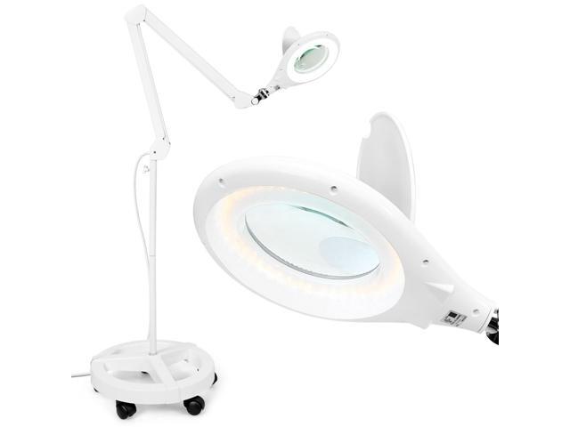 2-in-1 LED Magnifying Glass Floor Lamp w/ Wheel Rolling Base 225x Magnification