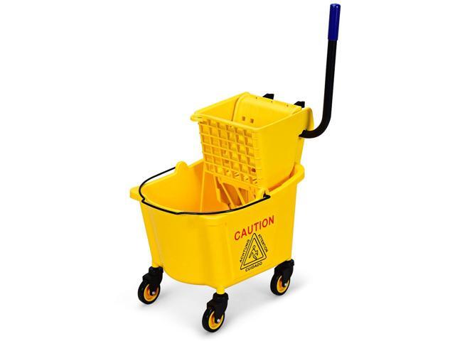 Costway Commercial Mop Bucket Side Press Wringer on Wheels Cleaning 26 Quart Yellow