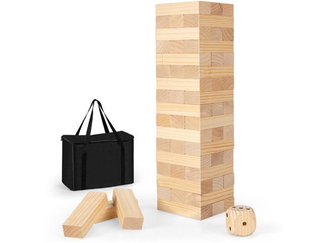 Costway Giant Wooden Tumbling Timber Toy 54 PCS Blocks Game w/ Carrying Bag