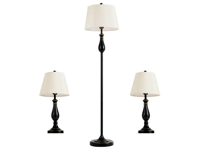 3-Piece Lamp Set 2 Table Lamps 1 Floor Lamp Matt Black Vintage Home Bedroom