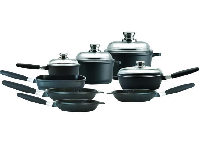 Eurocast Professional Cookware Deluxe Set 4 Glass Lids/Removable Handles 12 Qt Sauce Pan (625') 32Qt Stock Pot (8') 74Qt Stock Pot (11')