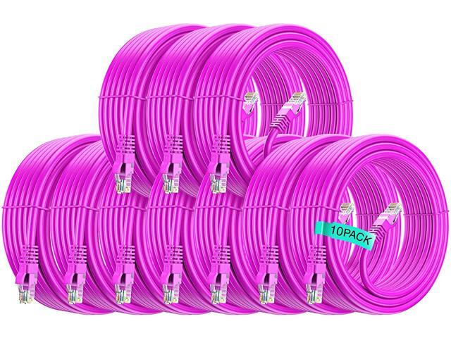 Maximm Cat6 Ethernet Cable 25 Ft (10 Pack) Pure Copper UL Listed LAN Utp Cat 6 RJ45 Network Internet Cable - Pink 25 FT (10-Pack)
