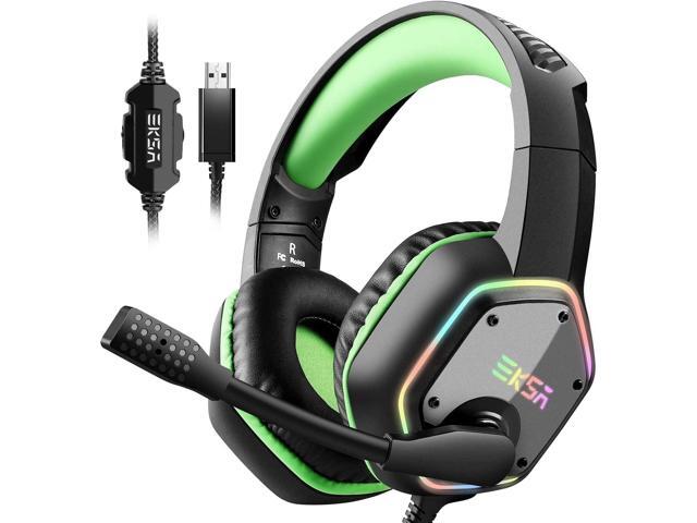 EKSA Gaming Headset with 71 Surround Sound Stereo PS4 USB Headphones with Noise Canceling Mic & RGB Light Compatible with PC PS4 Laptop (Green)