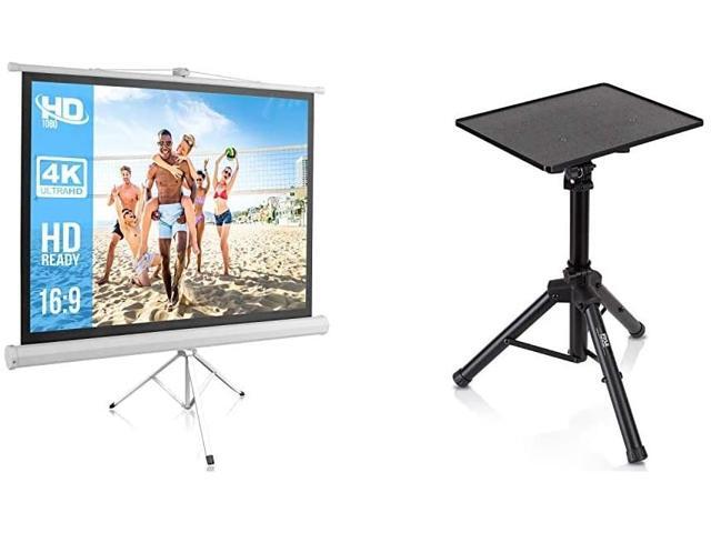 Portable Projector Screen Tripod Stand by Pyle White & Universal Laptop Projector Tripod Stand - Height Adjustable Up to 35 Inches w/ 14