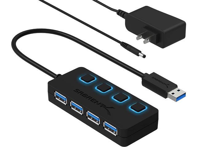 Sabrent 4-Port USB 30 Hub with Individual LED Lit Power Switches Includes 5V/25A Power Adapter (HB-UMP3)
