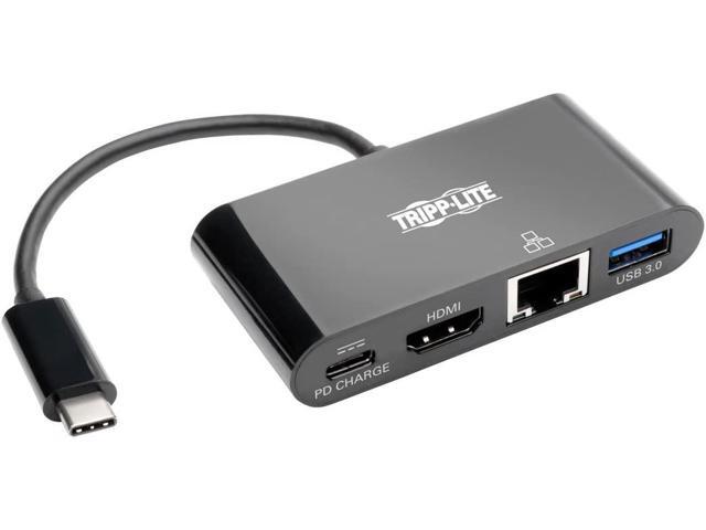 Tripp Lite USB C to HDMI Multiport Adapter Converter Docking Station 4K@30Hz w/ USB-A Hub Gigabit Ethernet Thunderbolt 3 USB Type C Black
