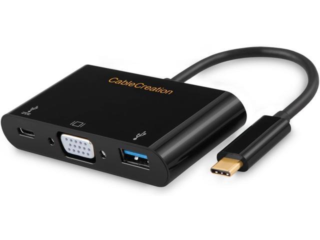 USB C to VGA Hub CableCreation 3 in 1 Type C(Thunderbolt 3) to VGA USB 30 USB C PD Converter Compatible with MacBook Pro 2019 iPad Pro 2019