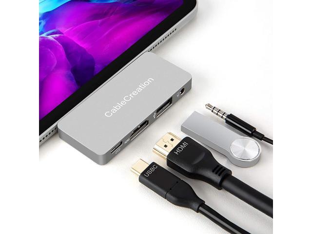 USB C Hub for iPad Air 2020 CableCreation Aluminum 4 in 1 USB-C Hub with 4K HDMI HDR USB 20 35mm Audio and 100W PD Compatible for iPad Pro