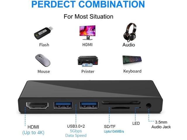 Surface Go Docking Station Rocketek 6 in 1 USB C Hub Adapter Dongle with USB C to HDMI 4K @60Hz 2 USB 30 Ports 35mm Audio and Mic 2 in 1 Port