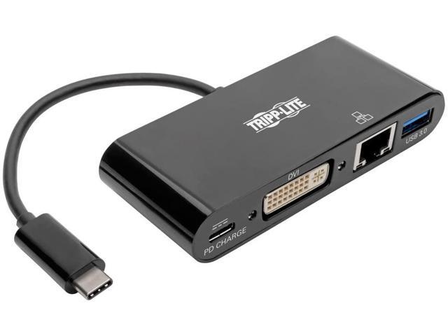 Tripp Lite USB C to DVI Multiport Adapter Converter Docking Station w/ USB-A Hub Gigabit Ethernet Thunderbolt 3 USB Type C 1080p