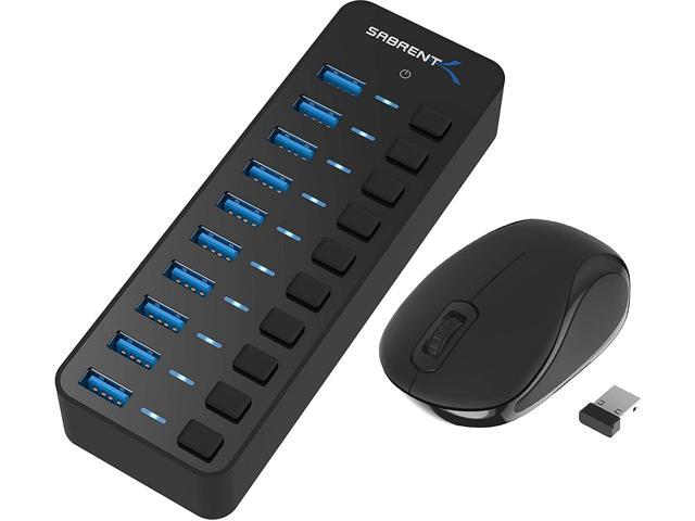 Sabrent 10-Port 60W USB 30 Hub + Mini Travel 24GHz Wireless Mouse with Nano Receiver