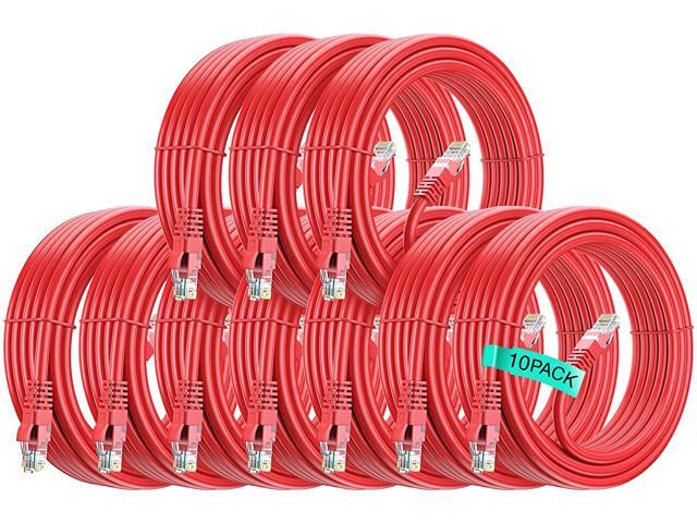 Maximm Cat6 Ethernet Cable 20 Ft (10 Pack) Pure Copper UL Listed LAN Utp Cat 6 RJ45 Network Internet Cable - Red 20 FT (10-Pack)