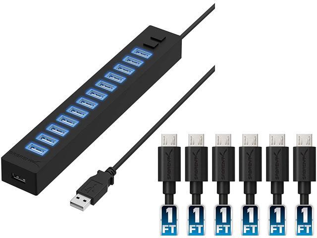 Sabrent 13 Port High Speed USB 20 Hub + [6-Pack] 22AWG Premium 1ft Micro USB Cables High Speed USB 20
